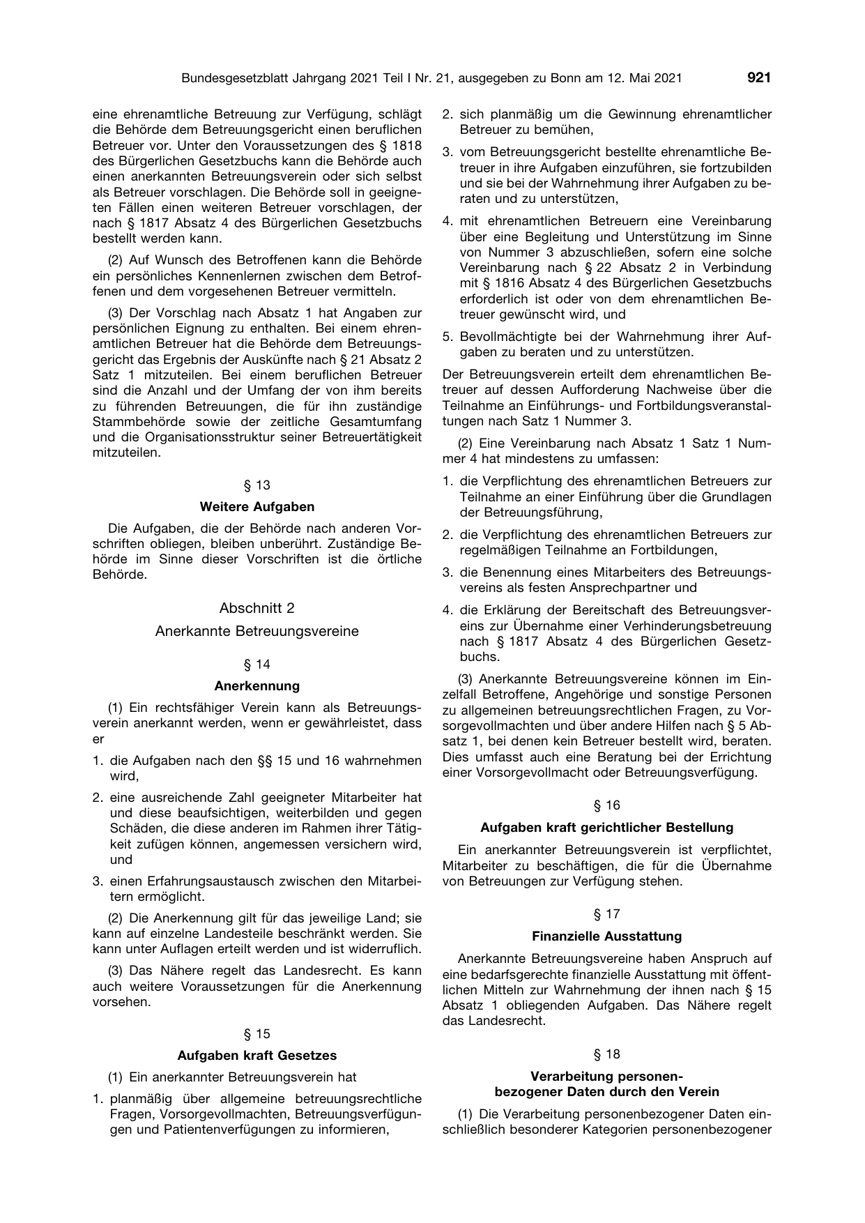 BGBl. 2021, Seite 921 — Originalseite als Abbildung