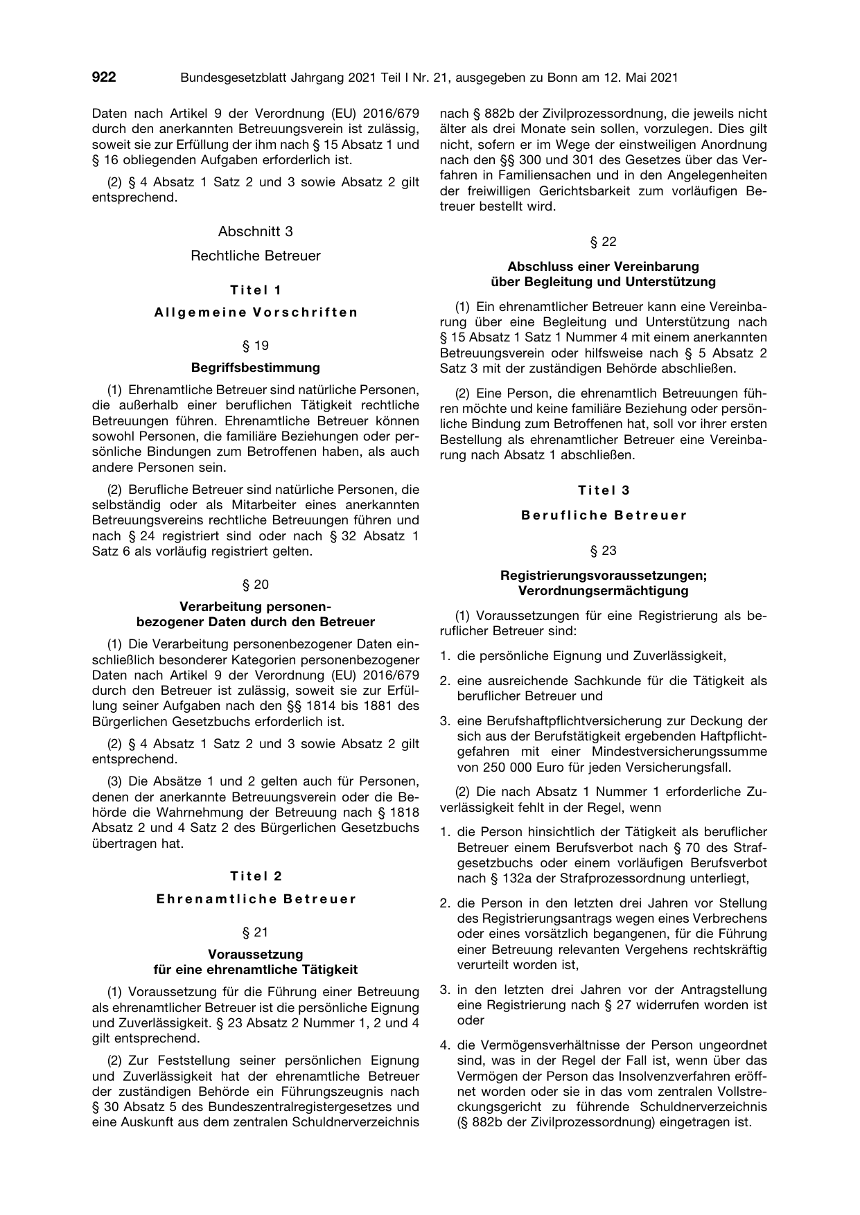 BGBl. 2021, Seite 922 — Originalseite als Abbildung