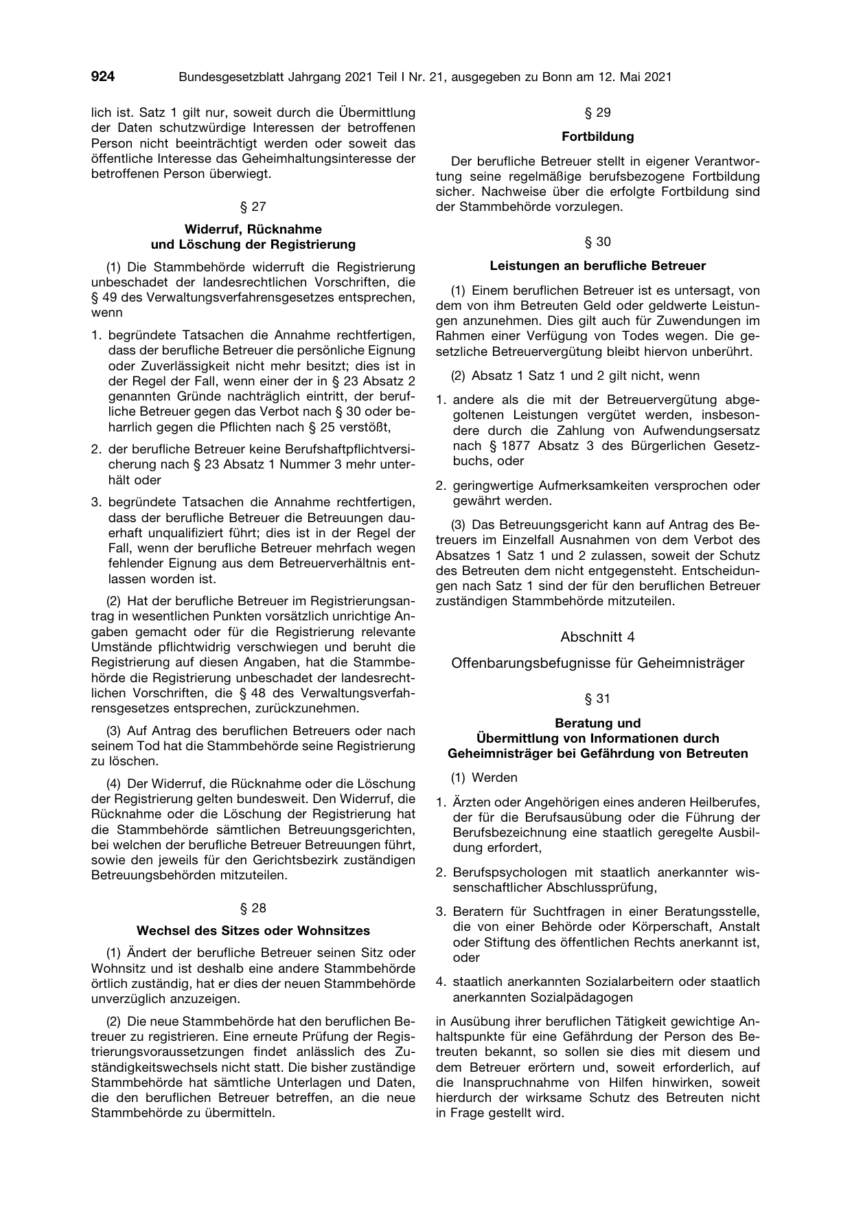 BGBl. 2021, Seite 924 — Originalseite als Abbildung