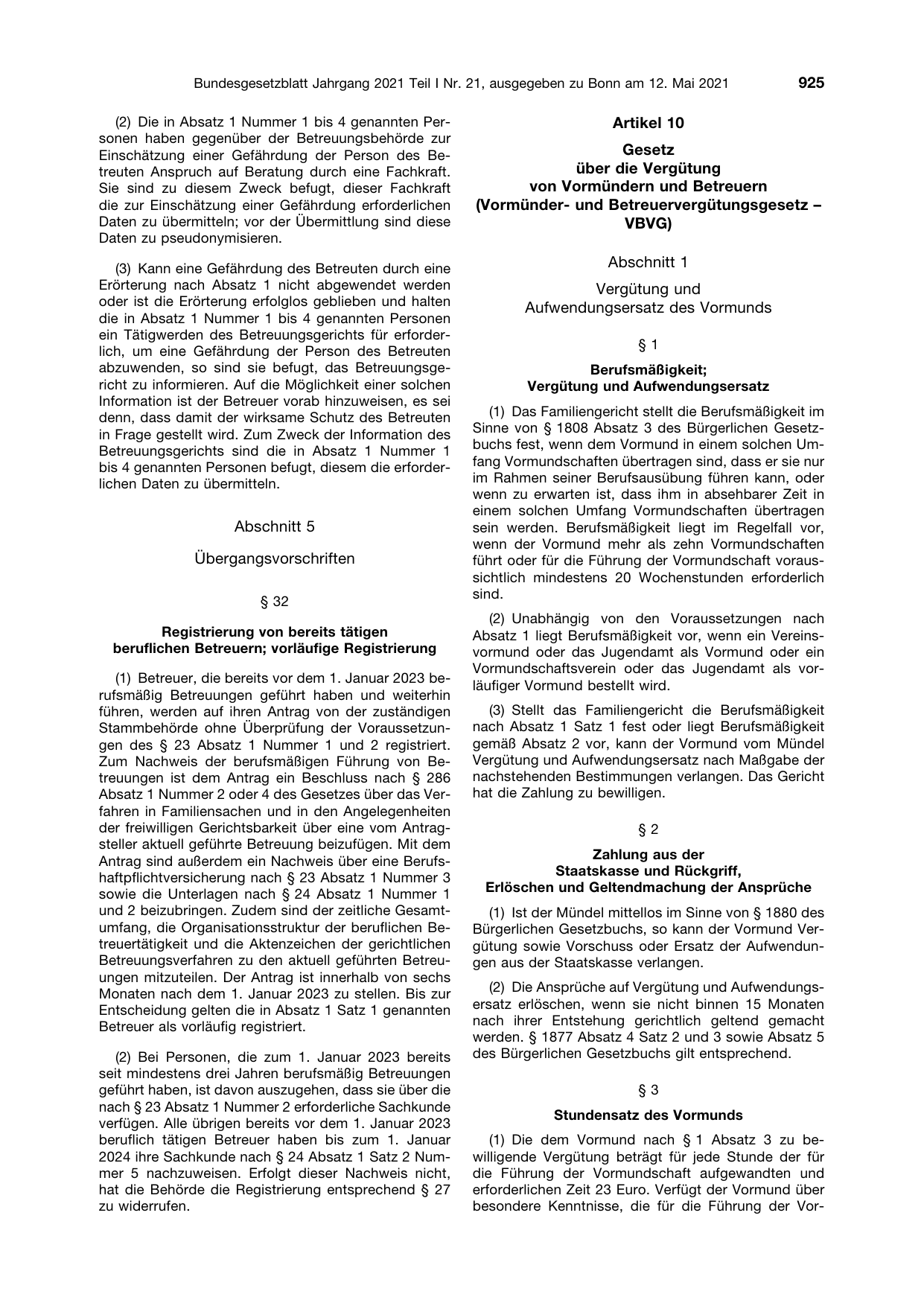 BGBl. 2021, Seite 925 — Originalseite als Abbildung