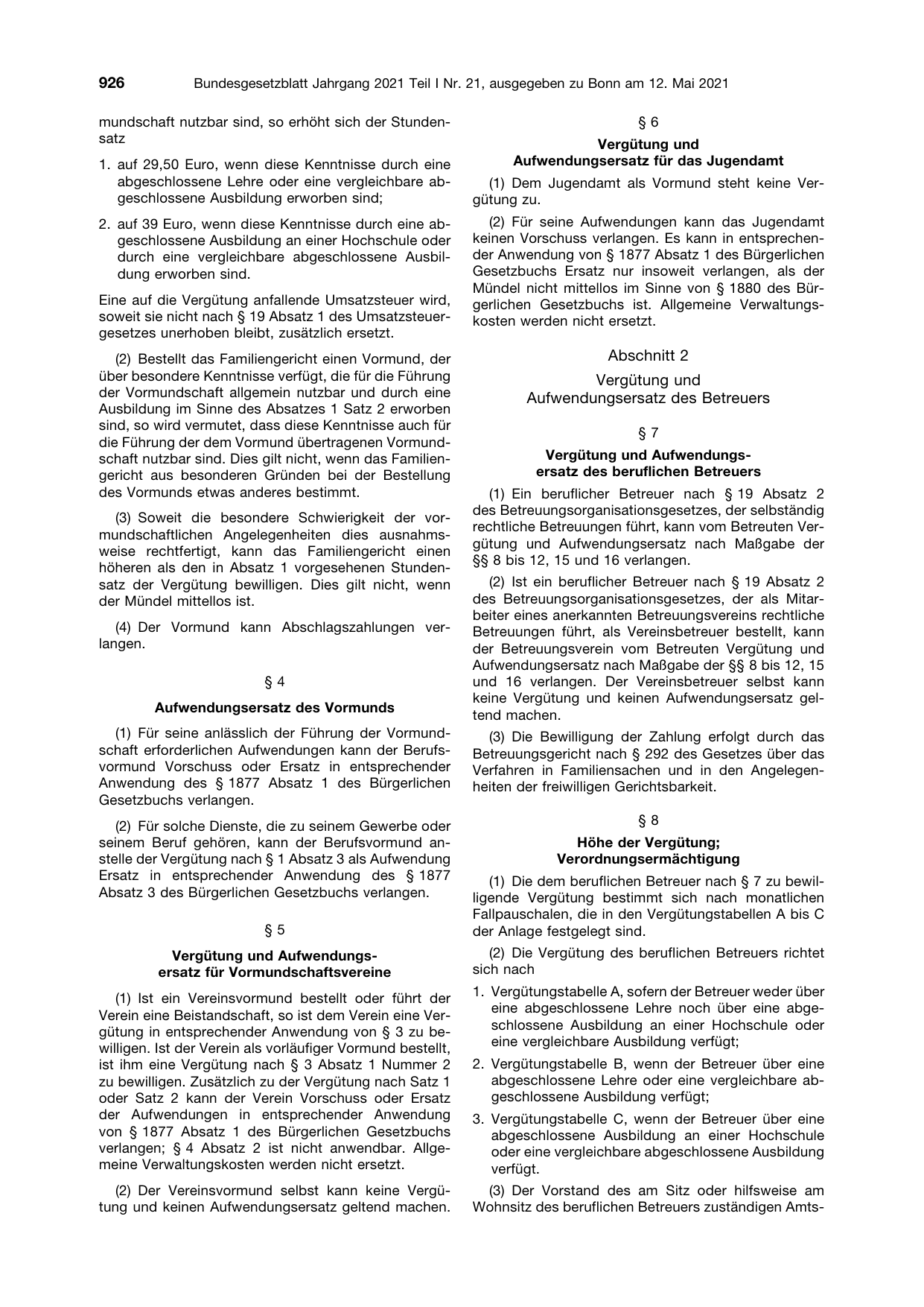 BGBl. 2021, Seite 926 — Originalseite als Abbildung
