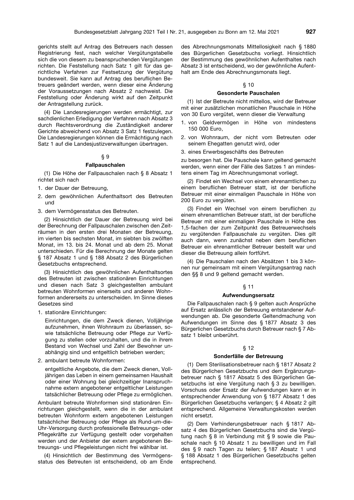 BGBl. 2021, Seite 927 — Originalseite als Abbildung