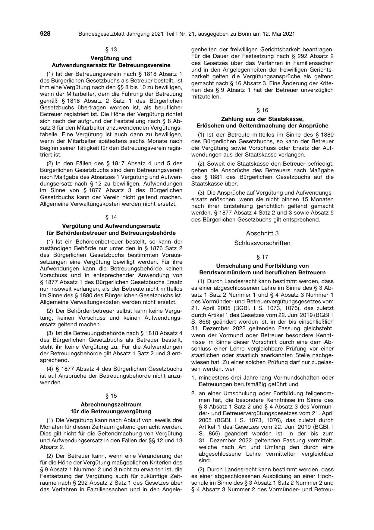 BGBl. 2021, Seite 928 — Originalseite als Abbildung