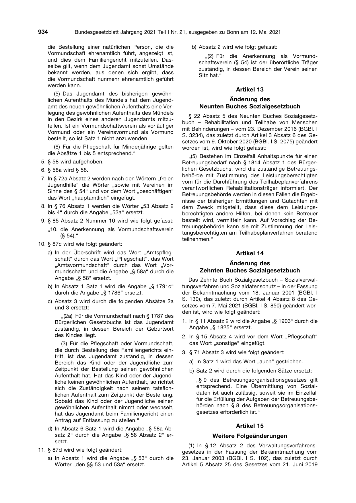 BGBl. 2021, Seite 934 — Originalseite als Abbildung