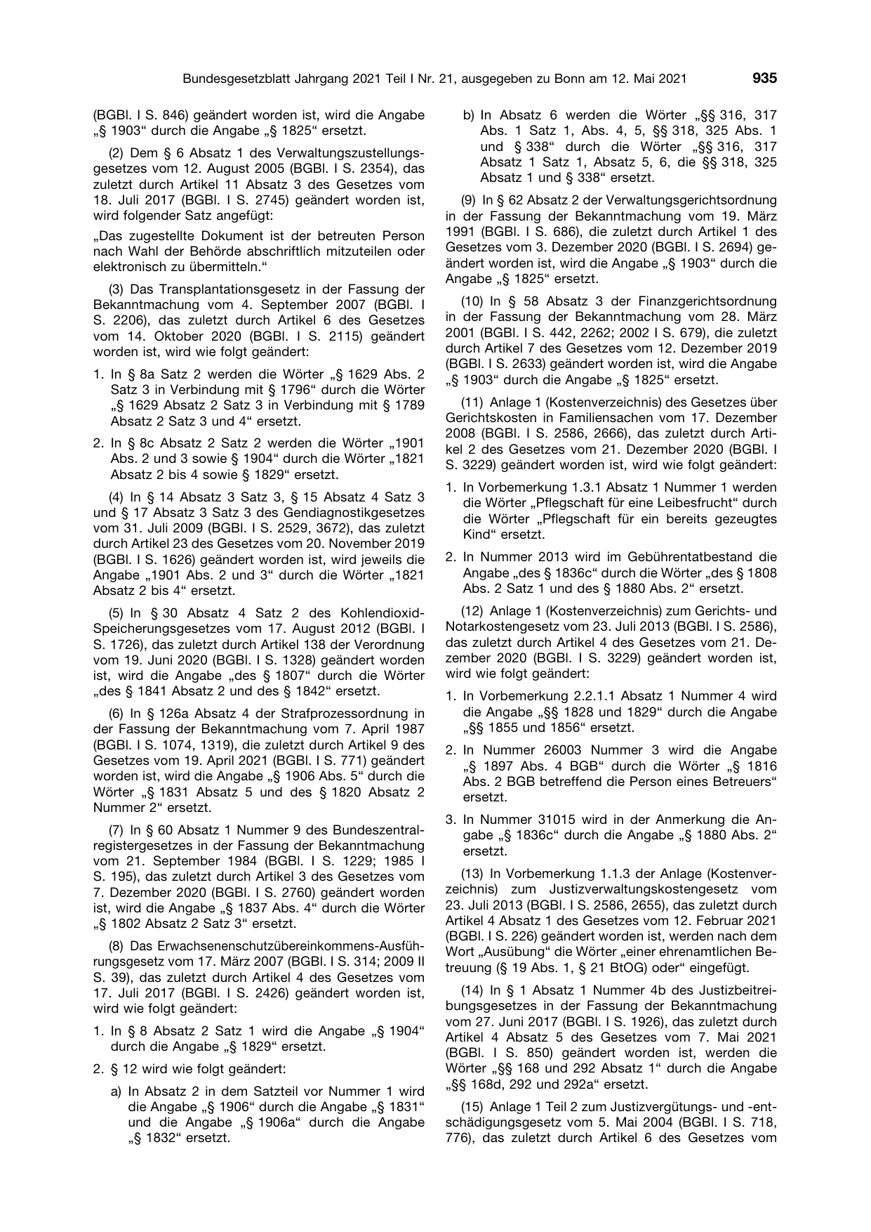 BGBl. 2021, Seite 935 — Originalseite als Abbildung