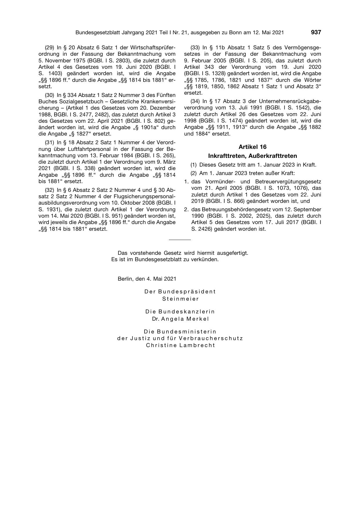 BGBl. 2021, Seite 937 — Originalseite als Abbildung