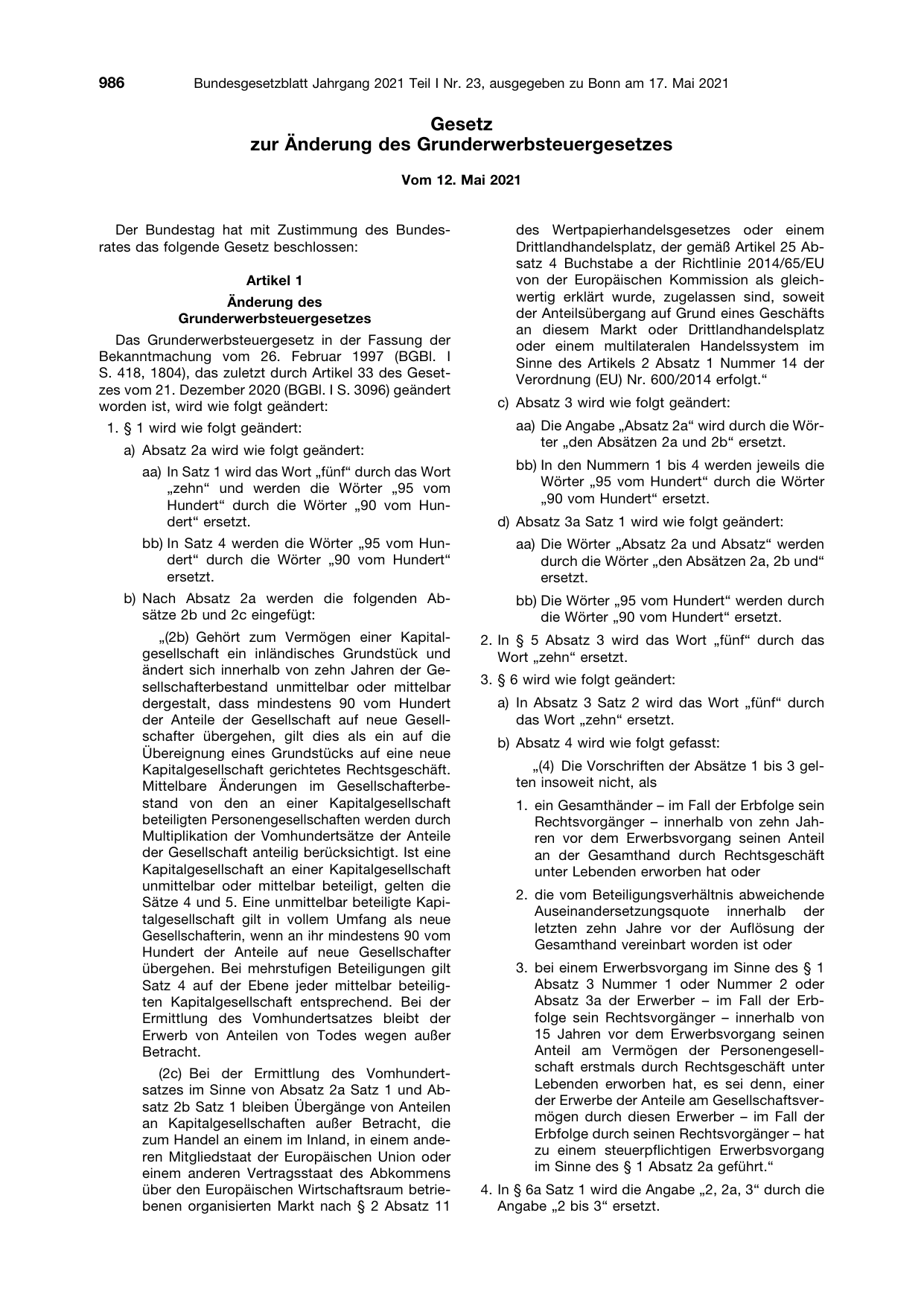 BGBl. 2021, Seite 986 — Originalseite als Abbildung