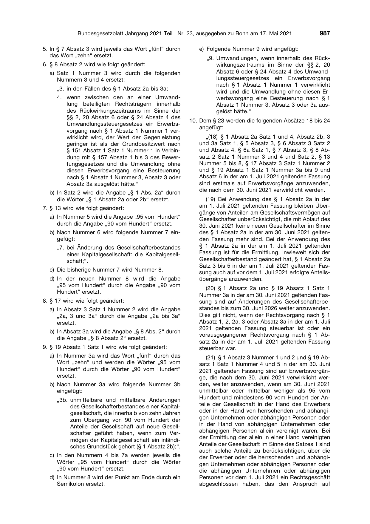 BGBl. 2021, Seite 987 — Originalseite als Abbildung
