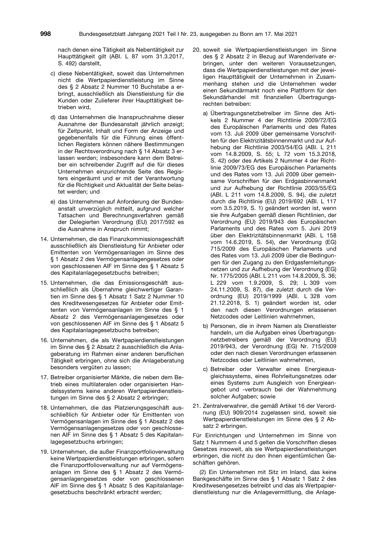 BGBl. 2021, Seite 998 — Originalseite als Abbildung
