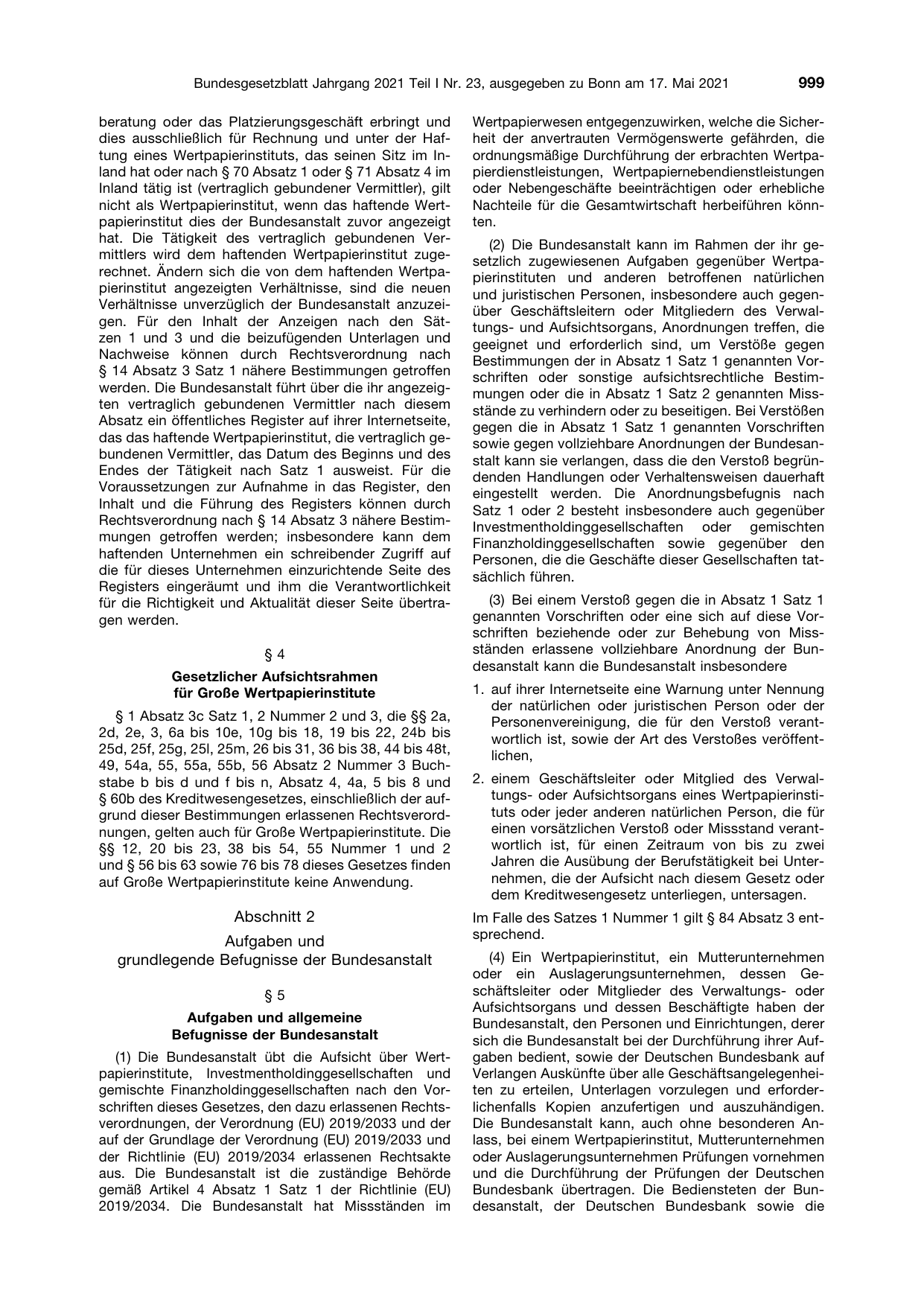 BGBl. 2021, Seite 999 — Originalseite als Abbildung