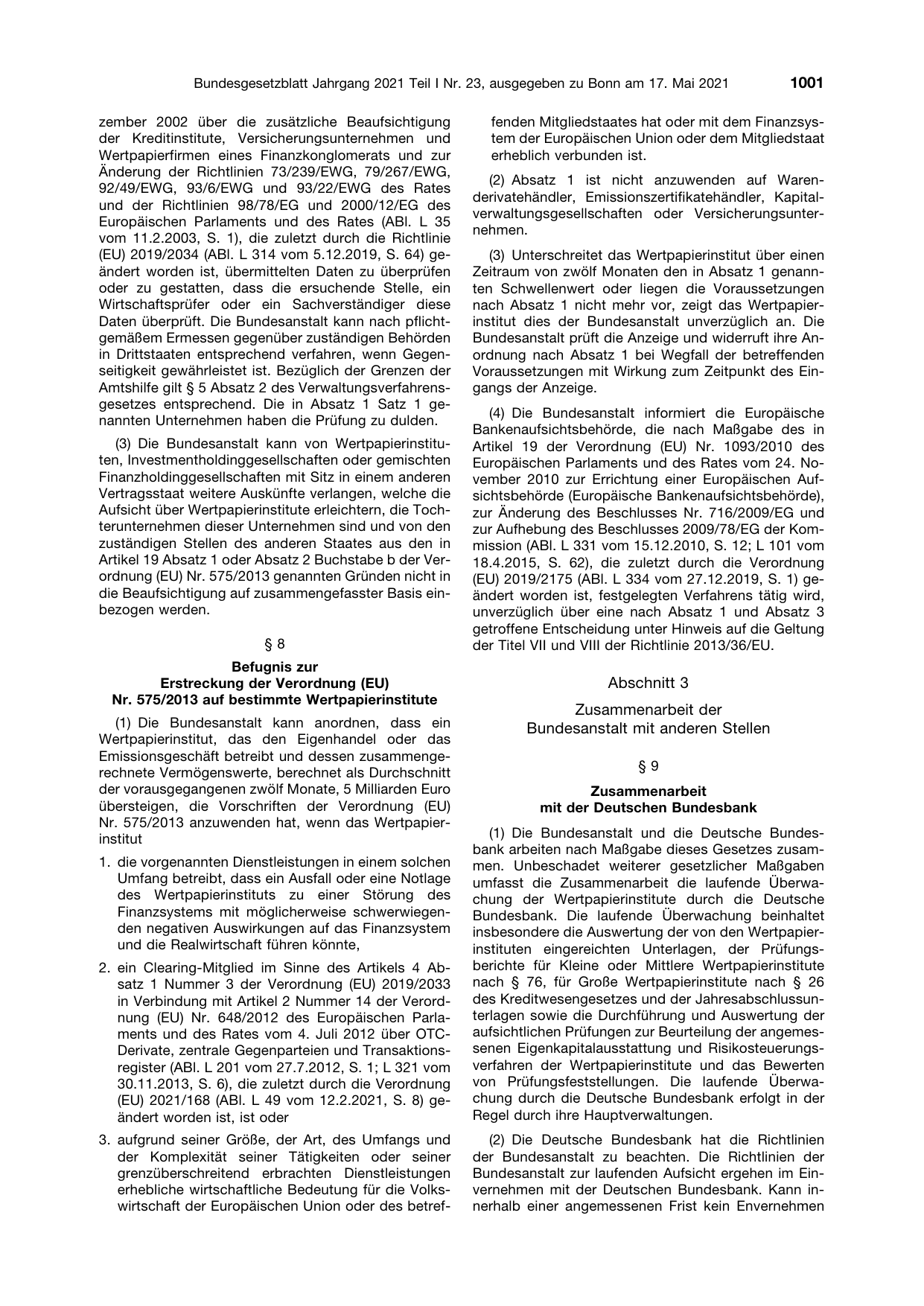 BGBl. 2021, Seite 1001 — Originalseite als Abbildung