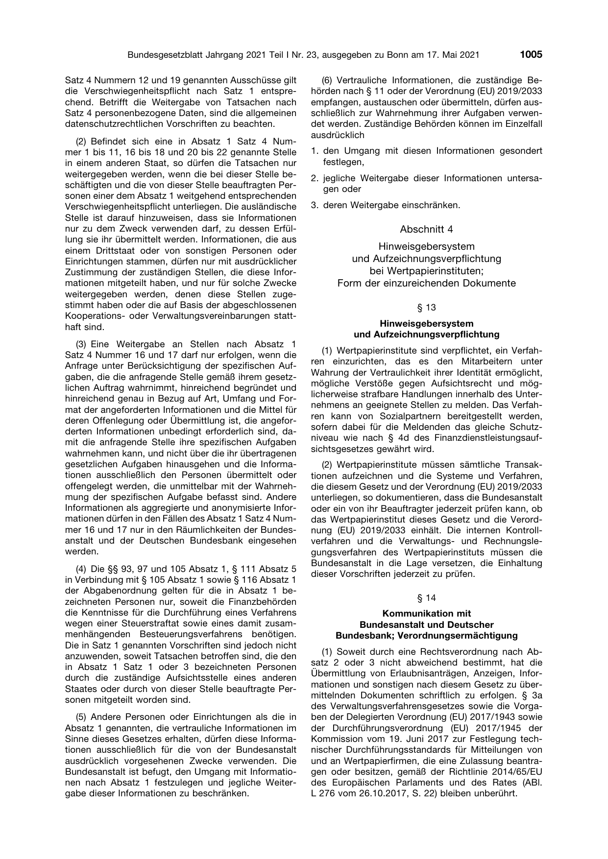 BGBl. 2021, Seite 1005 — Originalseite als Abbildung