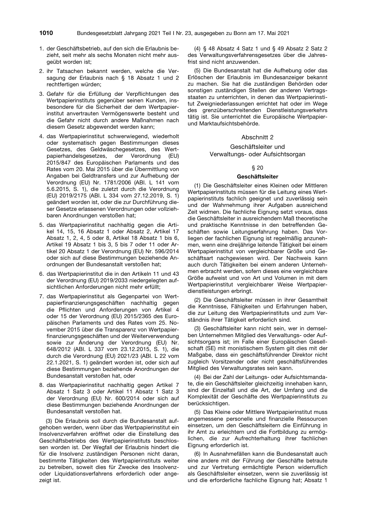 BGBl. 2021, Seite 1010 — Originalseite als Abbildung