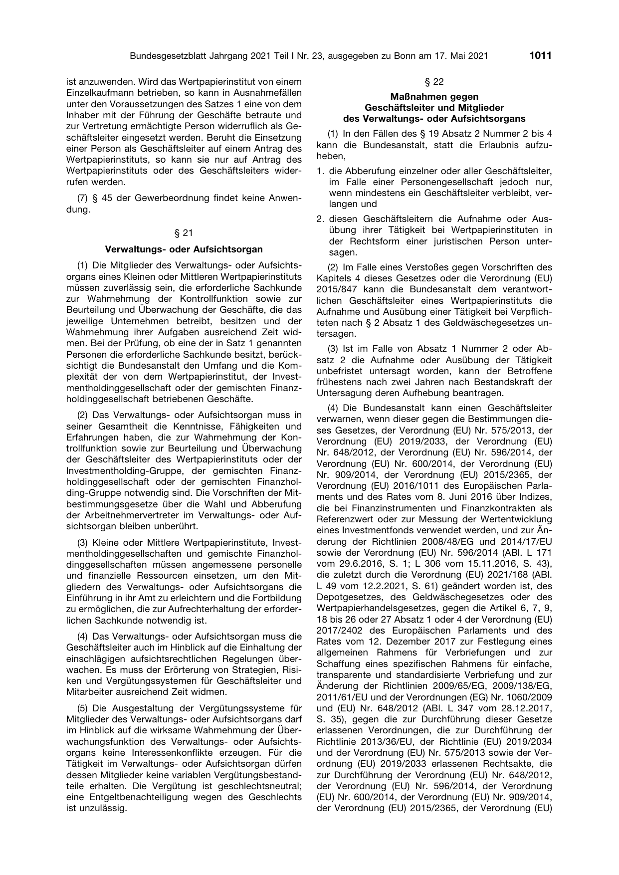 BGBl. 2021, Seite 1011 — Originalseite als Abbildung