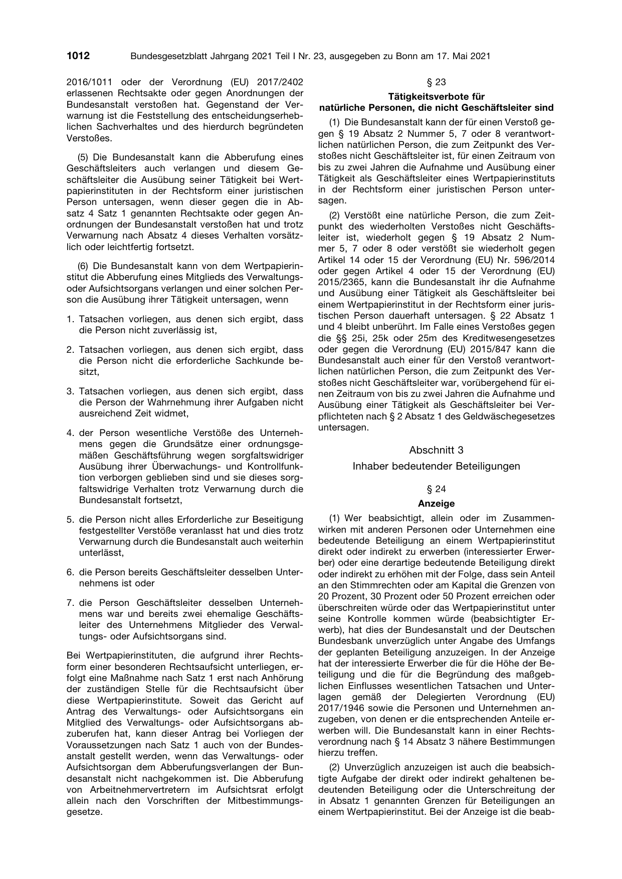 BGBl. 2021, Seite 1012 — Originalseite als Abbildung