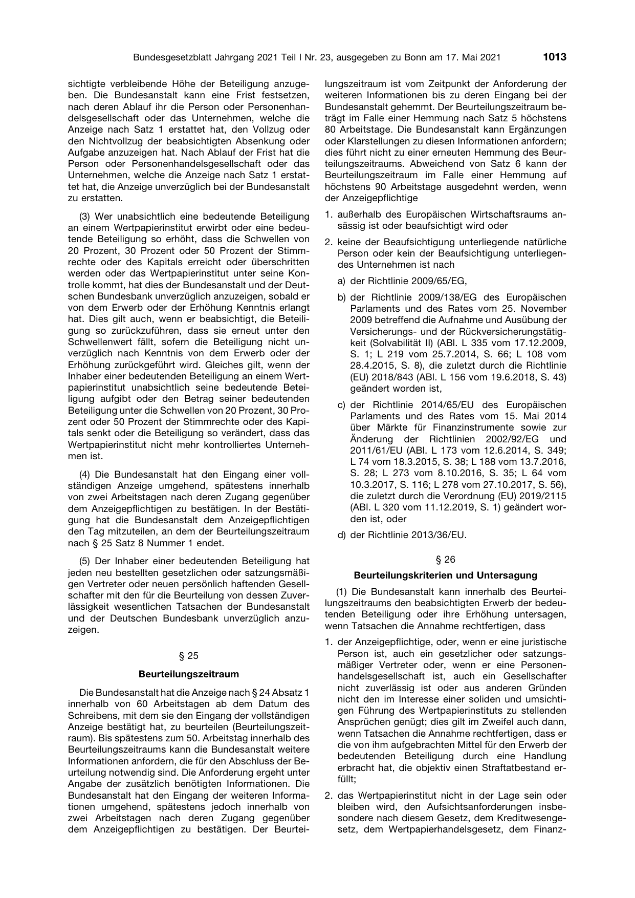 BGBl. 2021, Seite 1013 — Originalseite als Abbildung