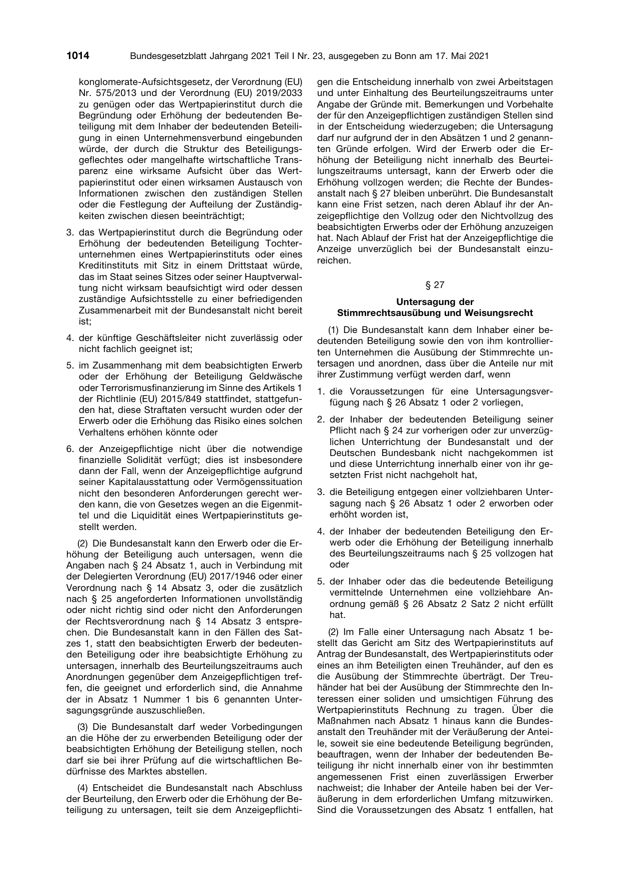 BGBl. 2021, Seite 1014 — Originalseite als Abbildung