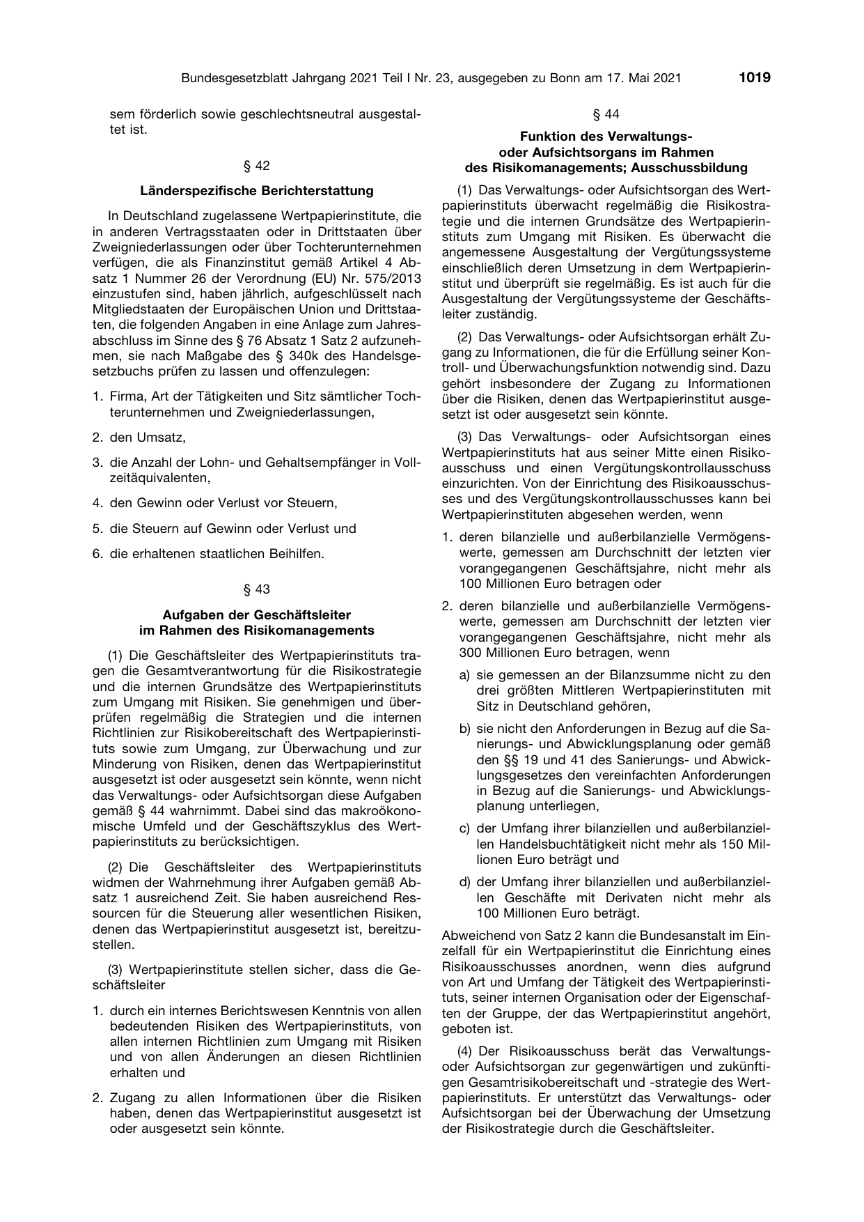 BGBl. 2021, Seite 1019 — Originalseite als Abbildung