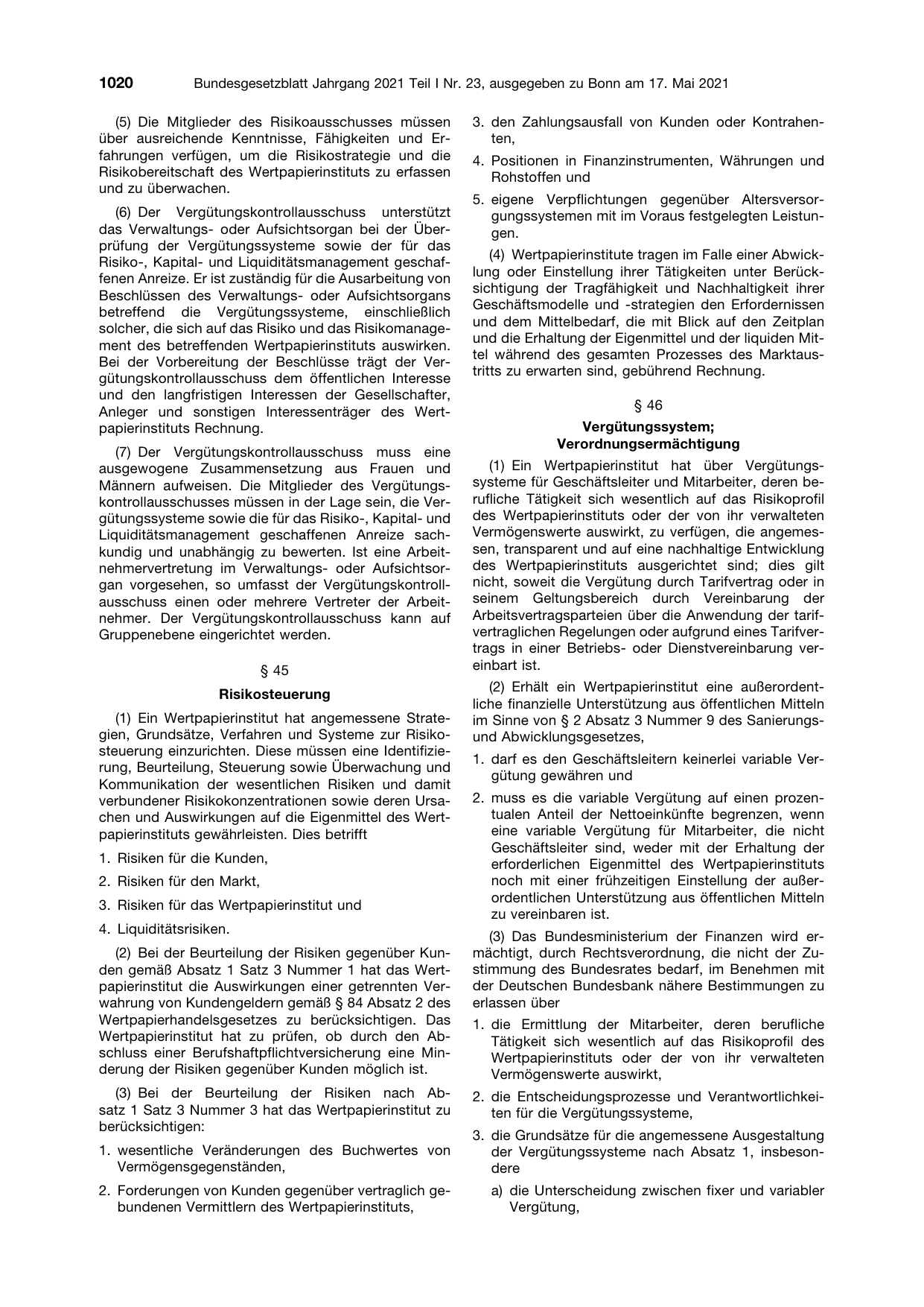 BGBl. 2021, Seite 1020 — Originalseite als Abbildung