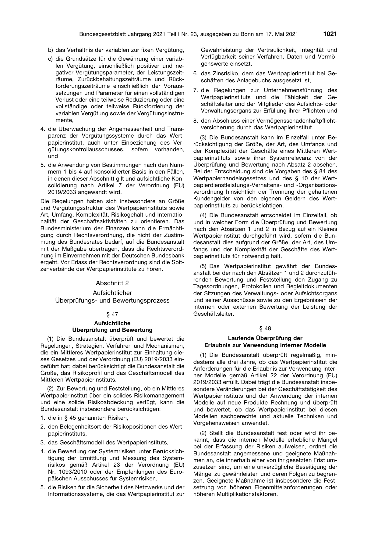 BGBl. 2021, Seite 1021 — Originalseite als Abbildung