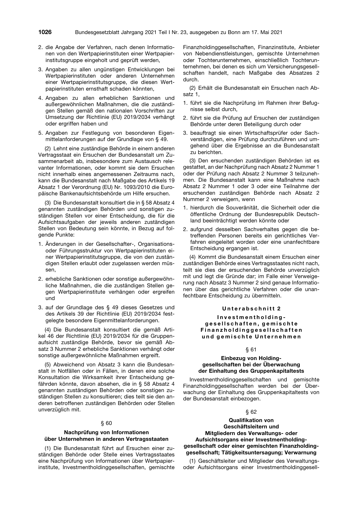BGBl. 2021, Seite 1026 — Originalseite als Abbildung