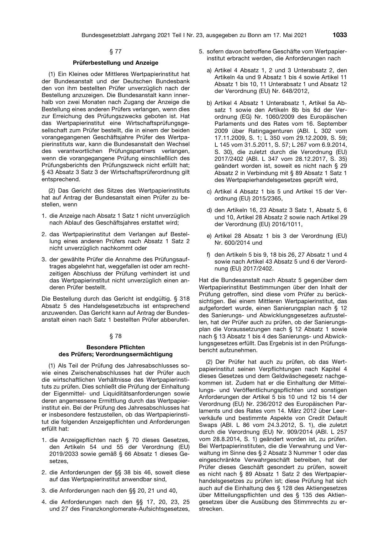 BGBl. 2021, Seite 1033 — Originalseite als Abbildung