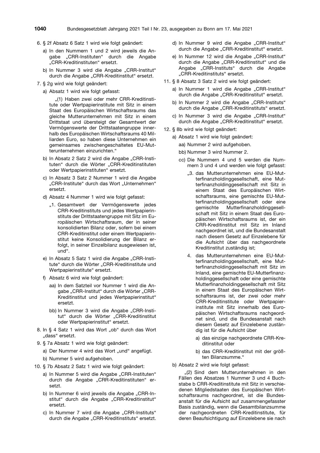 BGBl. 2021, Seite 1040 — Originalseite als Abbildung