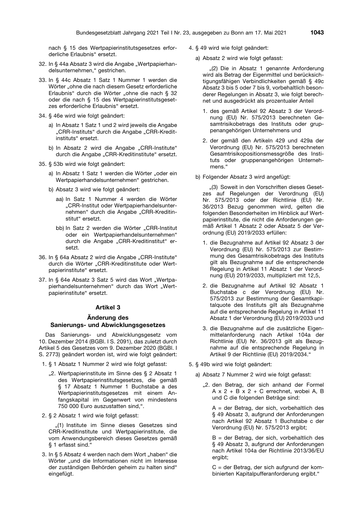 BGBl. 2021, Seite 1043 — Originalseite als Abbildung