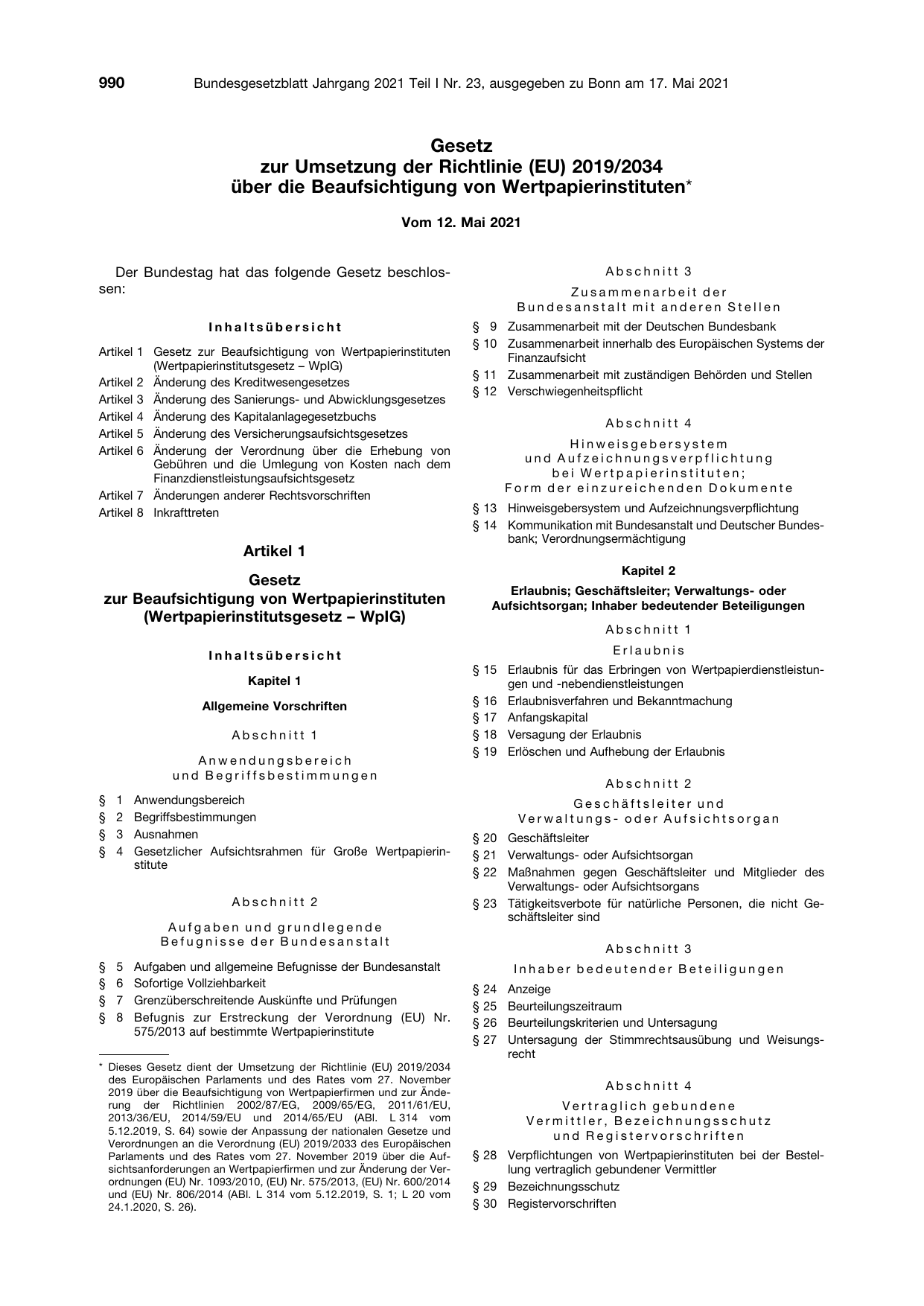 BGBl. 2021, Seite 990 — Originalseite als Abbildung