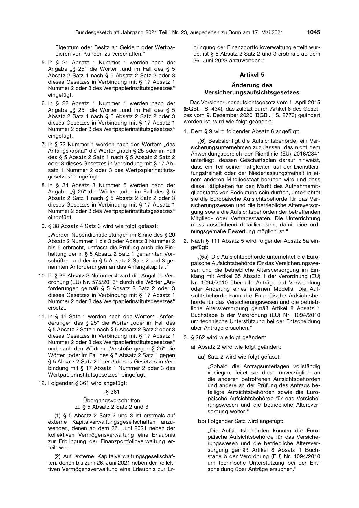 BGBl. 2021, Seite 1045 — Originalseite als Abbildung