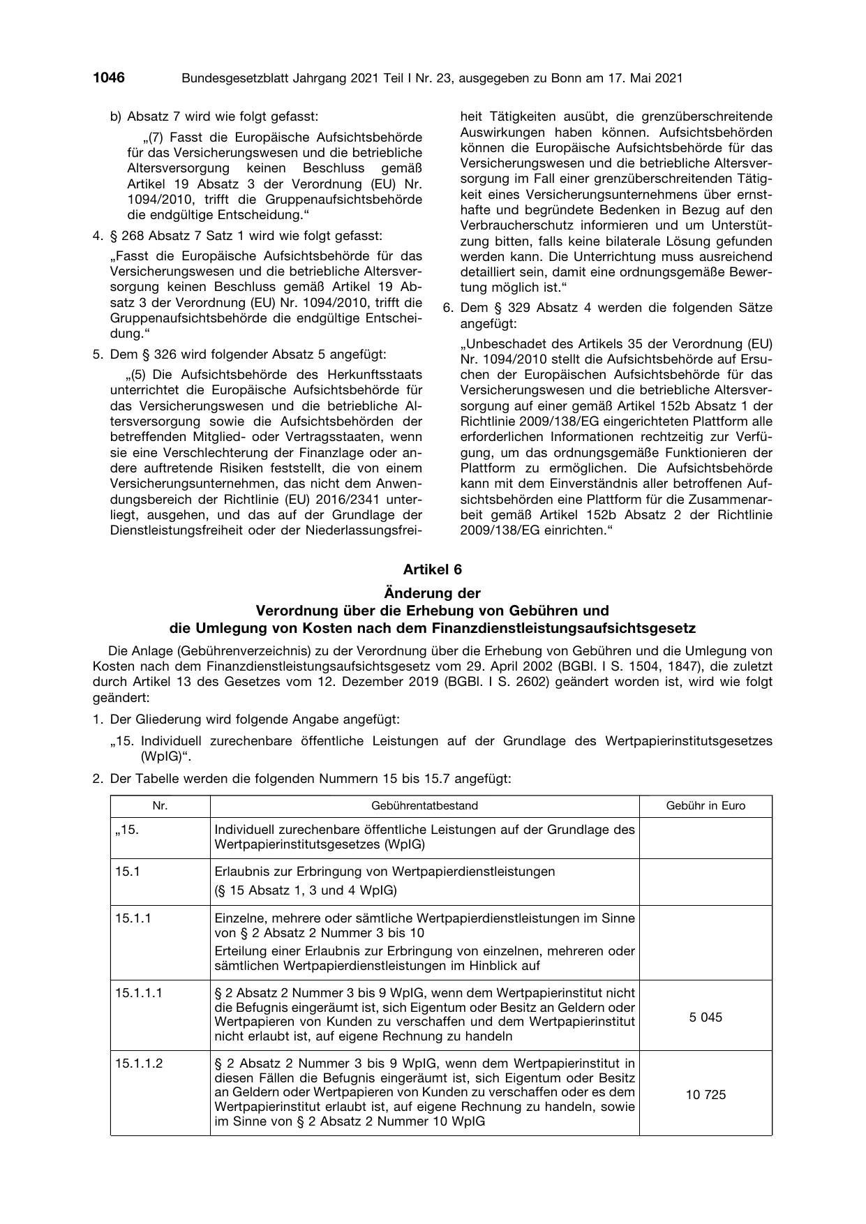 BGBl. 2021, Seite 1046 — Originalseite als Abbildung