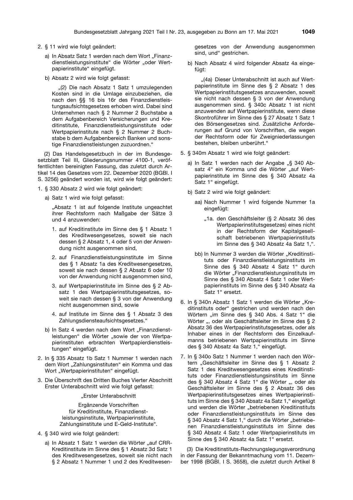 BGBl. 2021, Seite 1049 — Originalseite als Abbildung