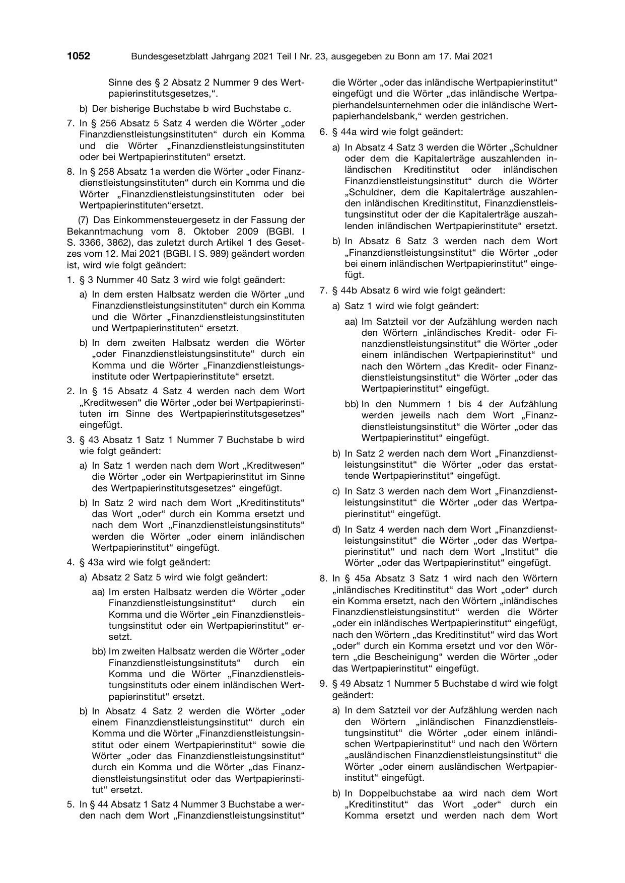 BGBl. 2021, Seite 1052 — Originalseite als Abbildung