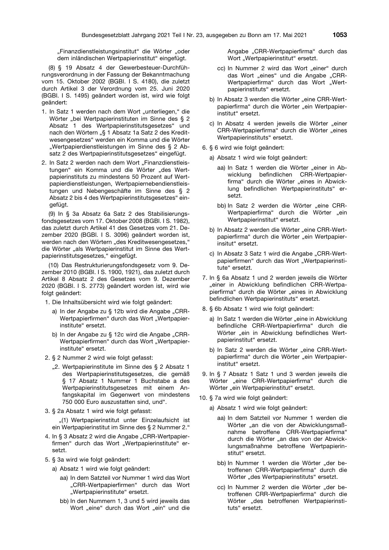 BGBl. 2021, Seite 1053 — Originalseite als Abbildung