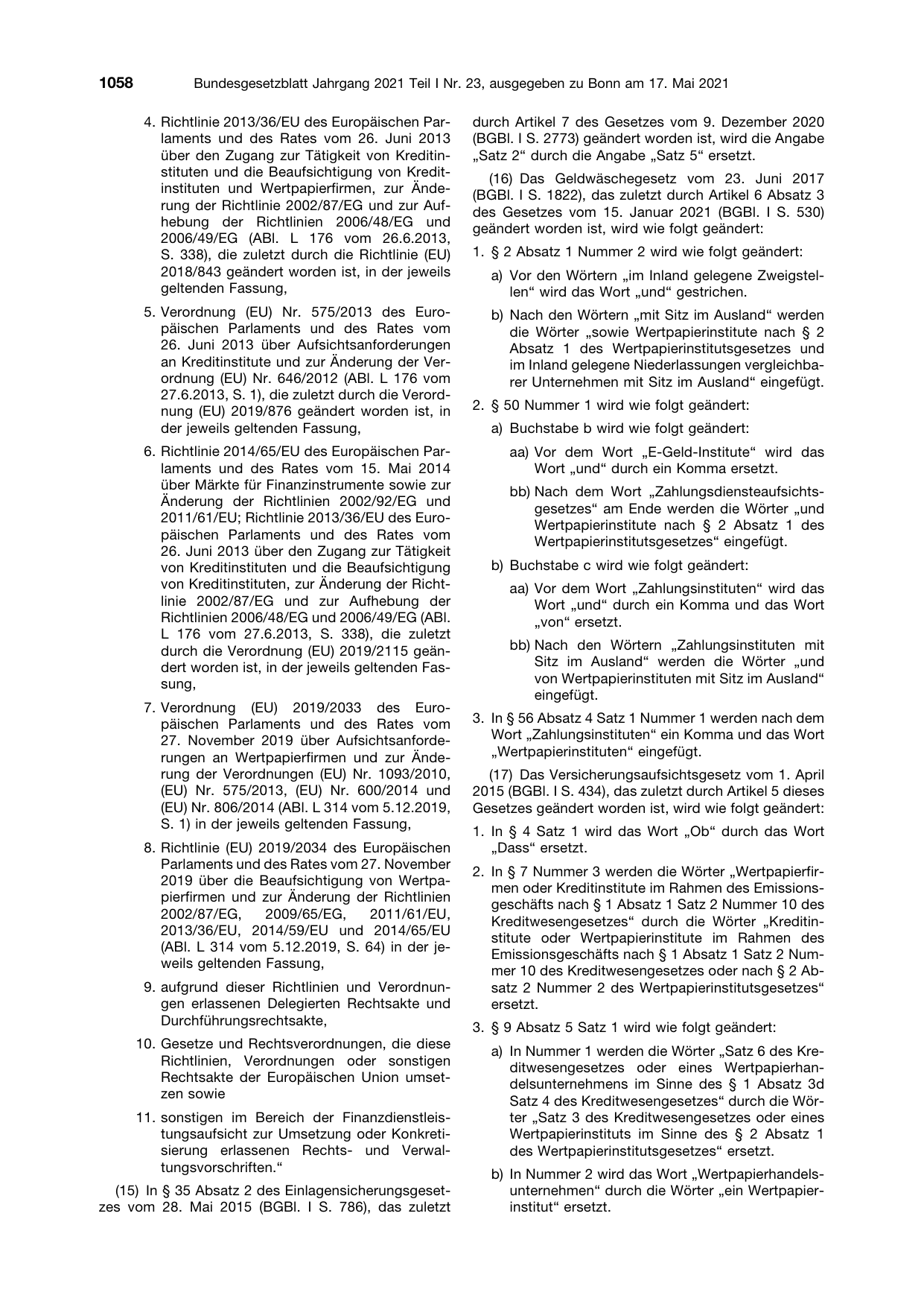 BGBl. 2021, Seite 1058 — Originalseite als Abbildung