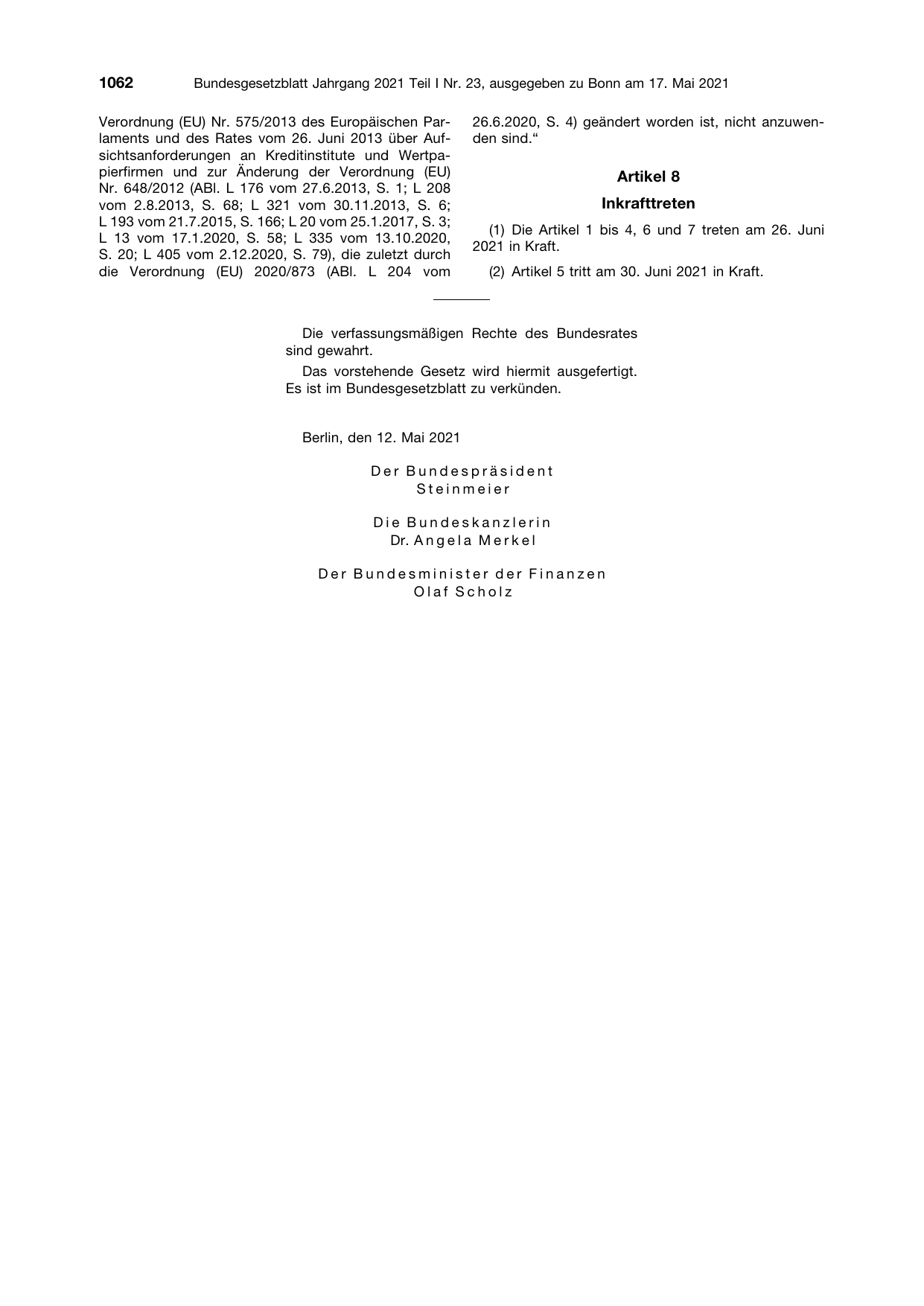 BGBl. 2021, Seite 1062 — Originalseite als Abbildung