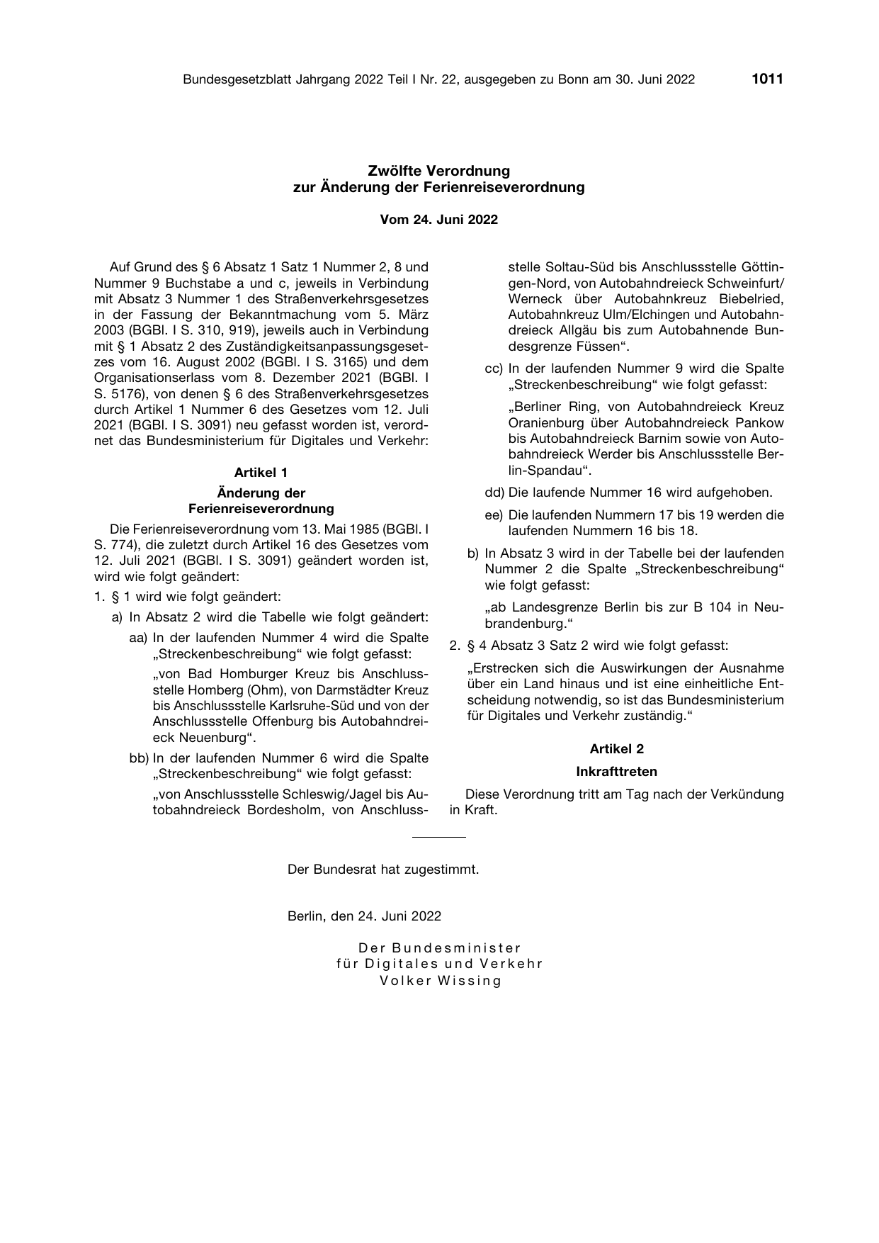 BGBl. 2022, Seite 1011 — Originalseite als Abbildung