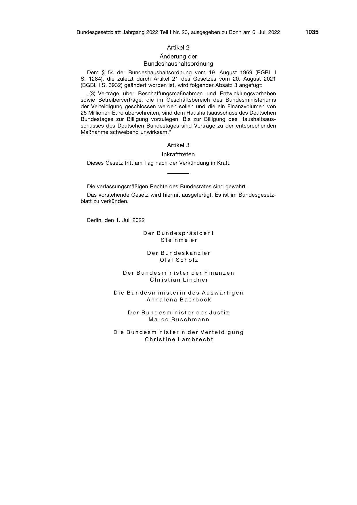BGBl. 2022, Seite 1035 — Originalseite als Abbildung