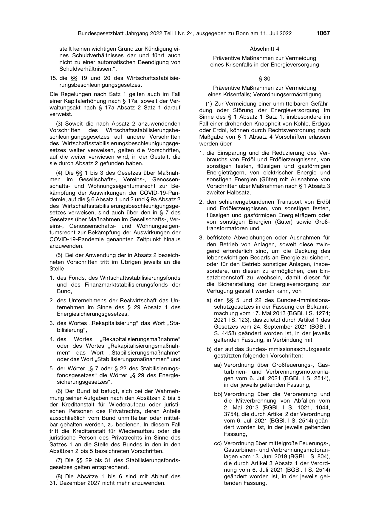 BGBl. 2022, Seite 1067 — Originalseite als Abbildung