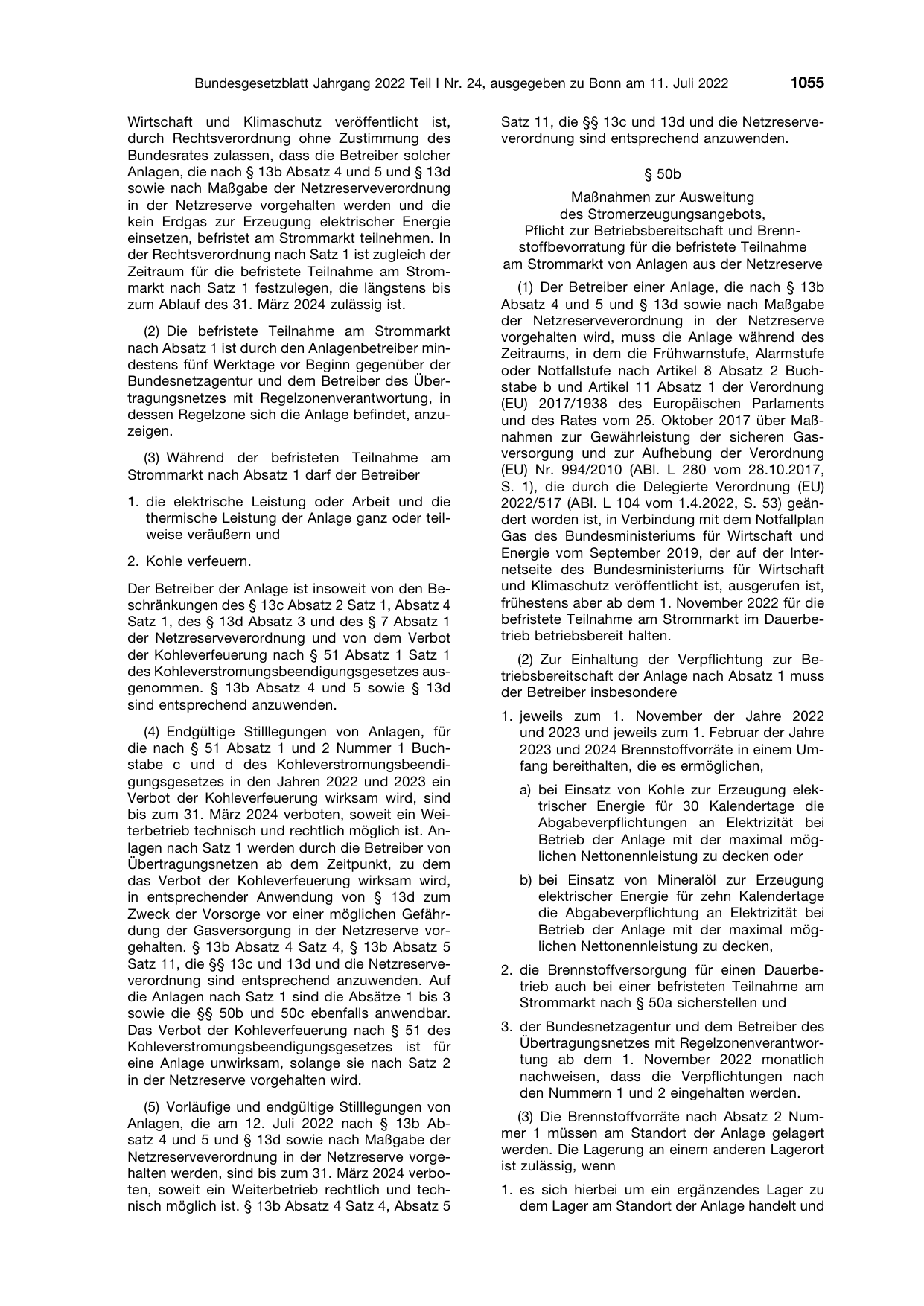 BGBl. 2022, Seite 1055 — Originalseite als Abbildung