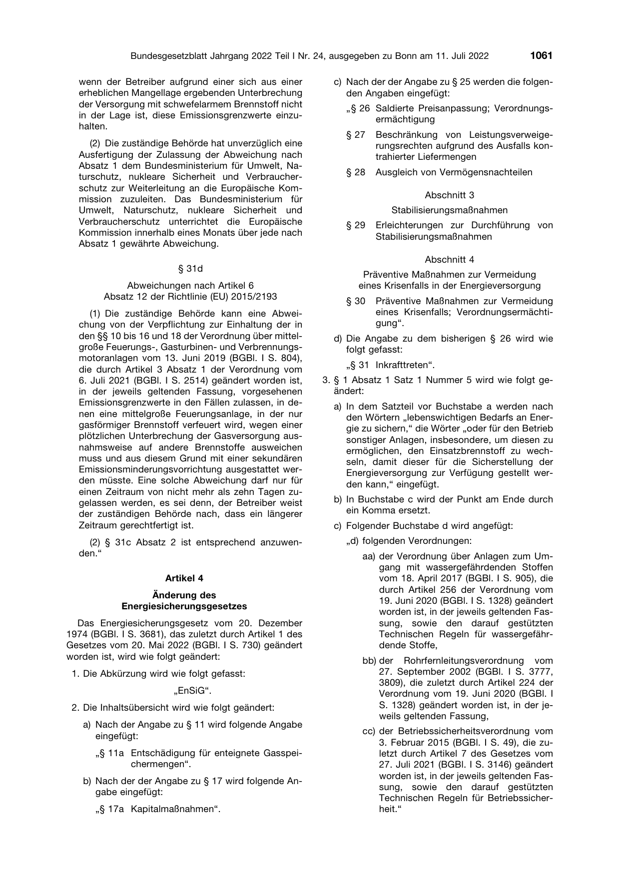 BGBl. 2022, Seite 1061 — Originalseite als Abbildung