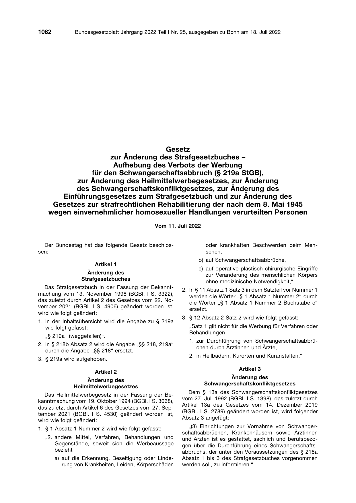 BGBl. 2022, Seite 1082 — Originalseite als Abbildung