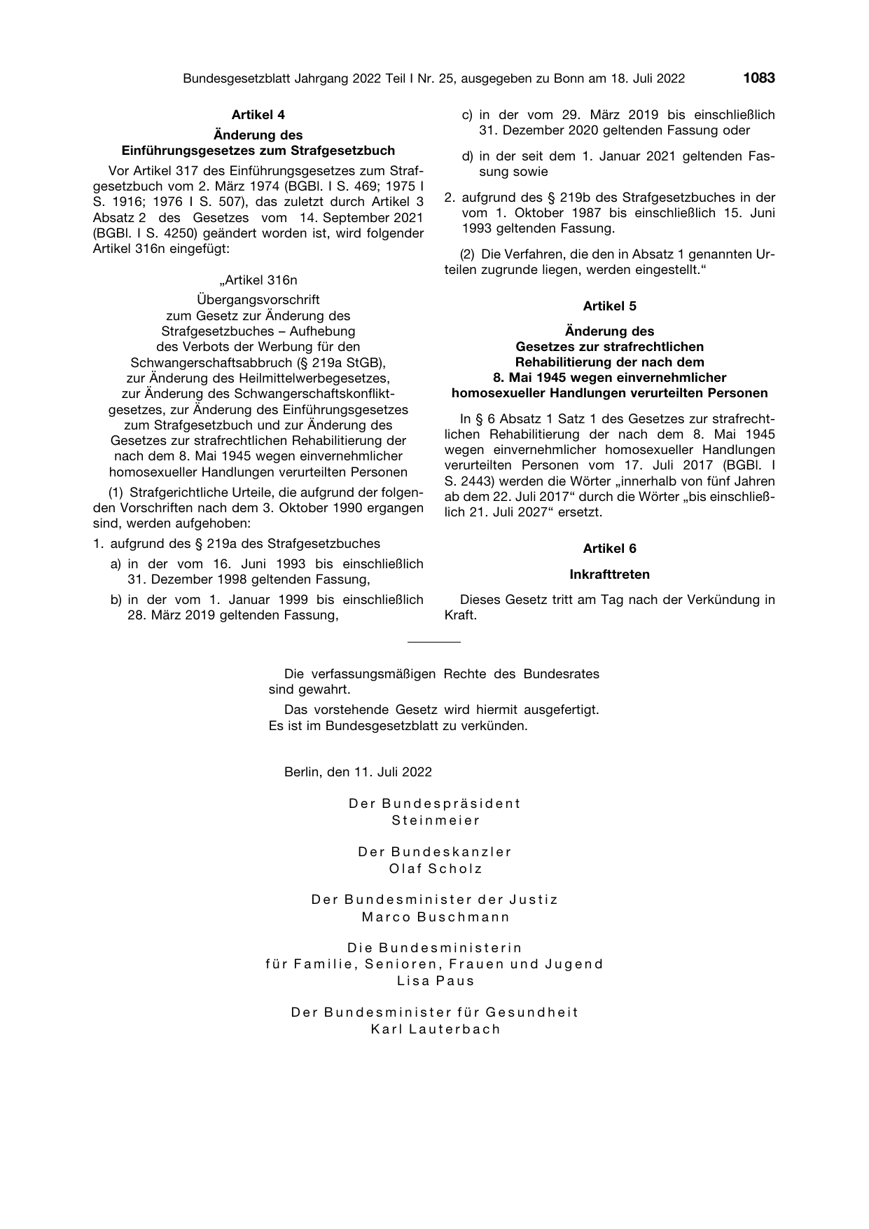 BGBl. 2022, Seite 1083 — Originalseite als Abbildung