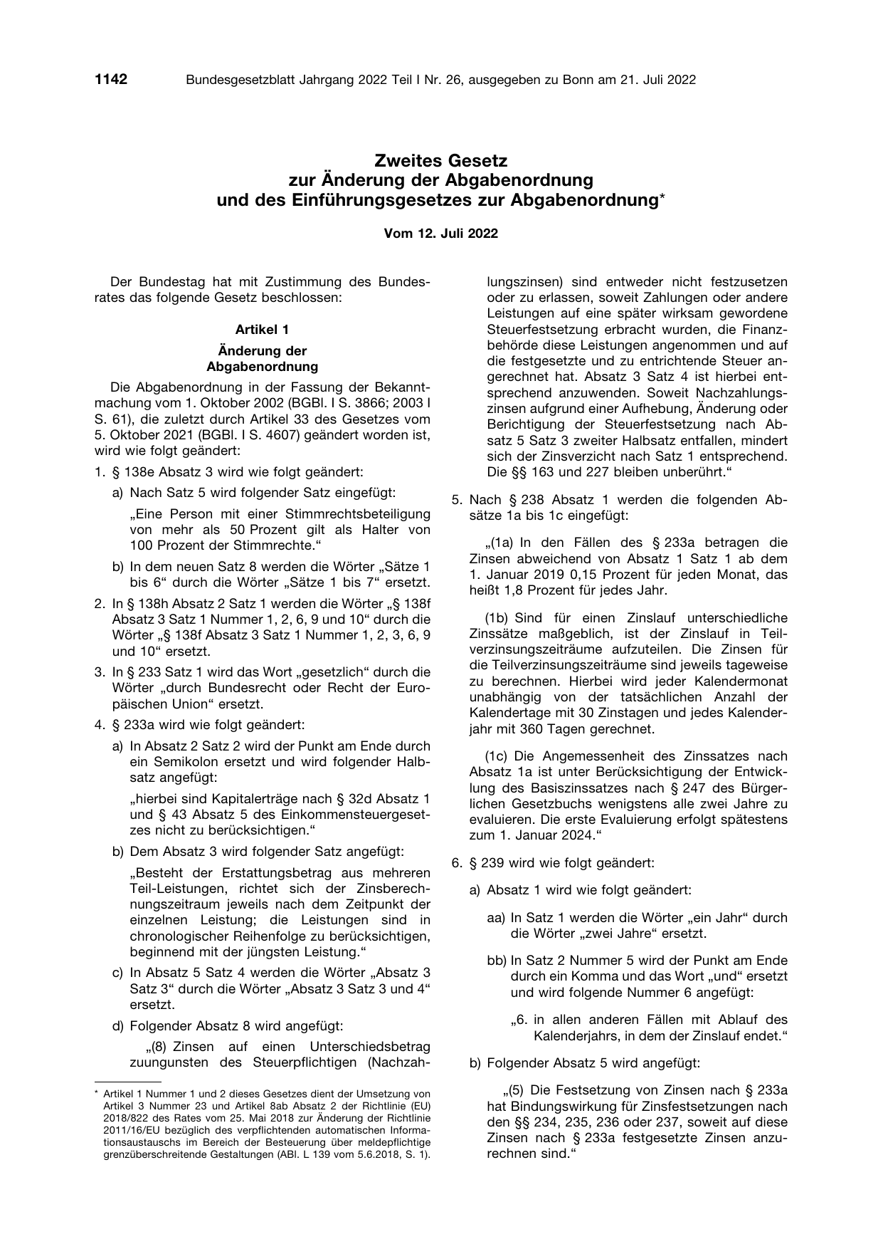 BGBl. 2022, Seite 1142 — Originalseite als Abbildung