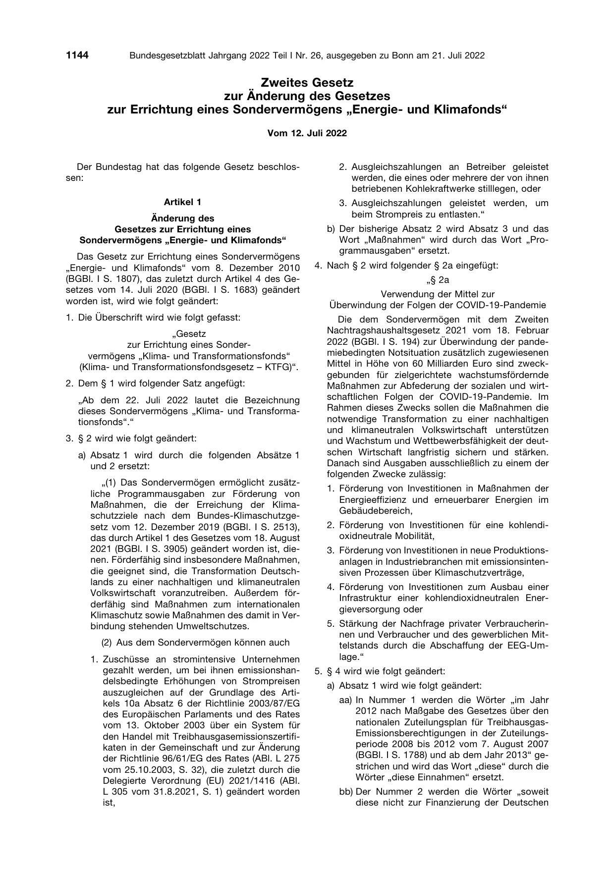 BGBl. 2022, Seite 1144 — Originalseite als Abbildung