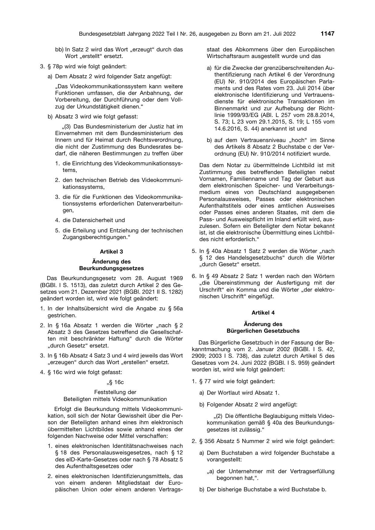 BGBl. 2022, Seite 1147 — Originalseite als Abbildung