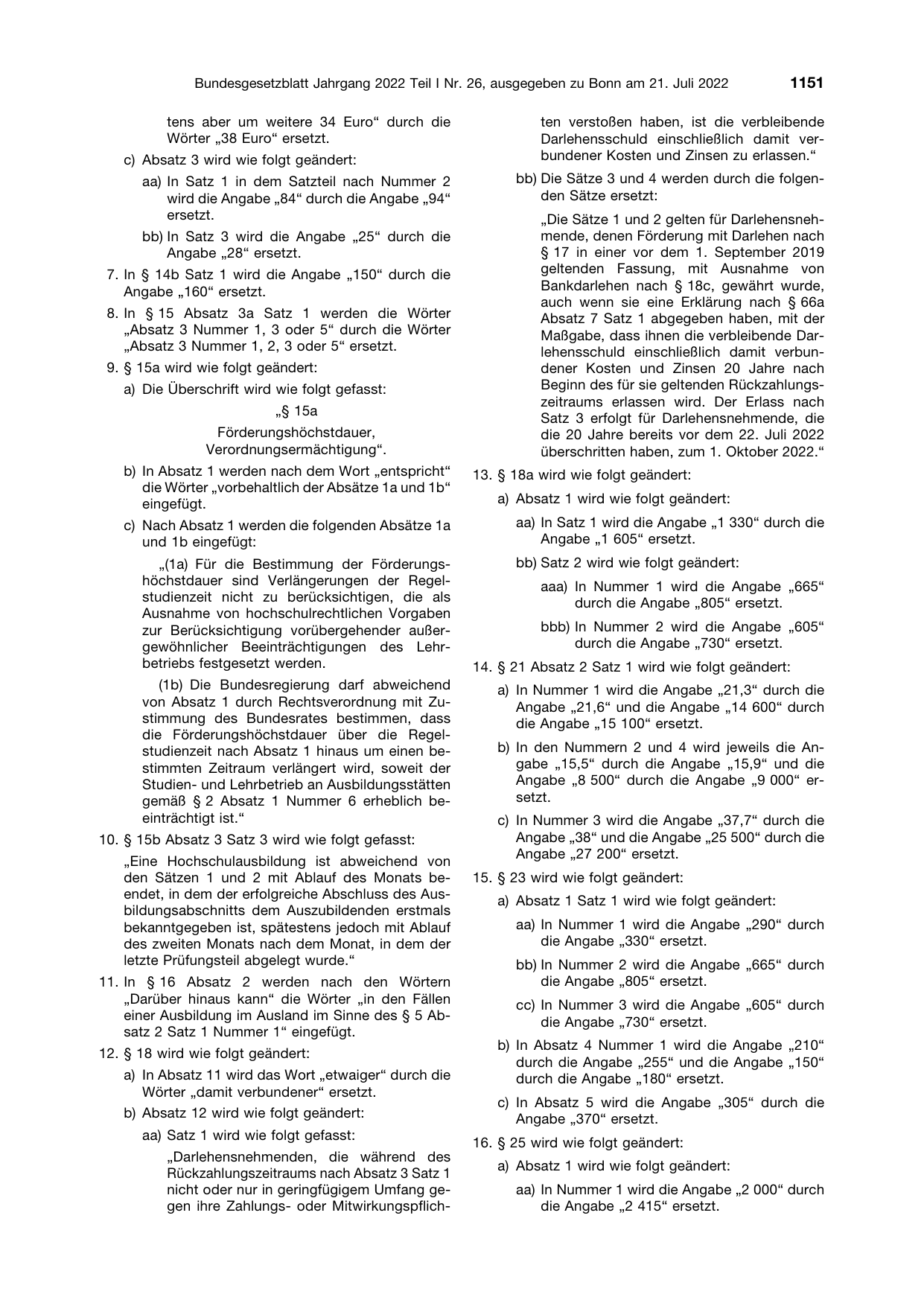 BGBl. 2022, Seite 1151 — Originalseite als Abbildung