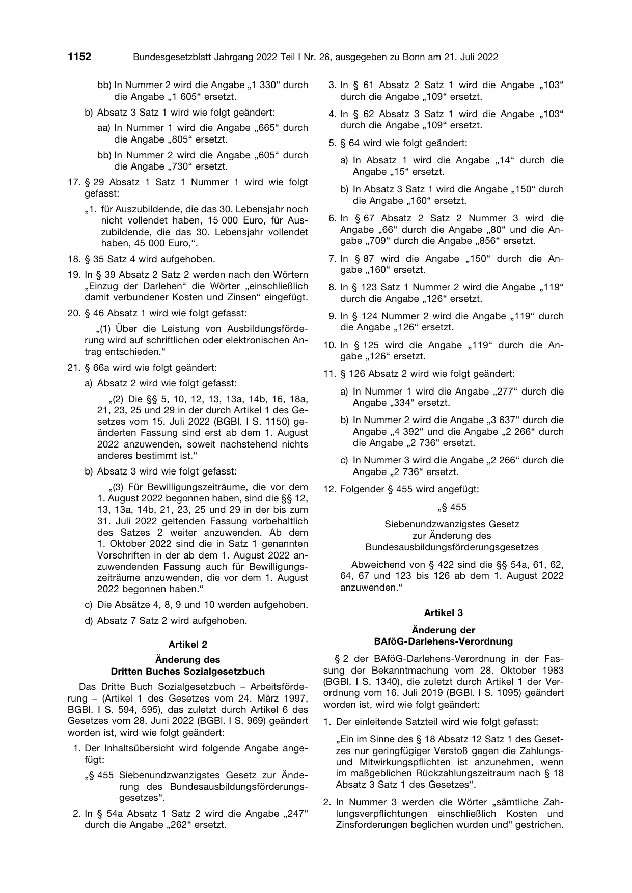 BGBl. 2022, Seite 1152 — Originalseite als Abbildung
