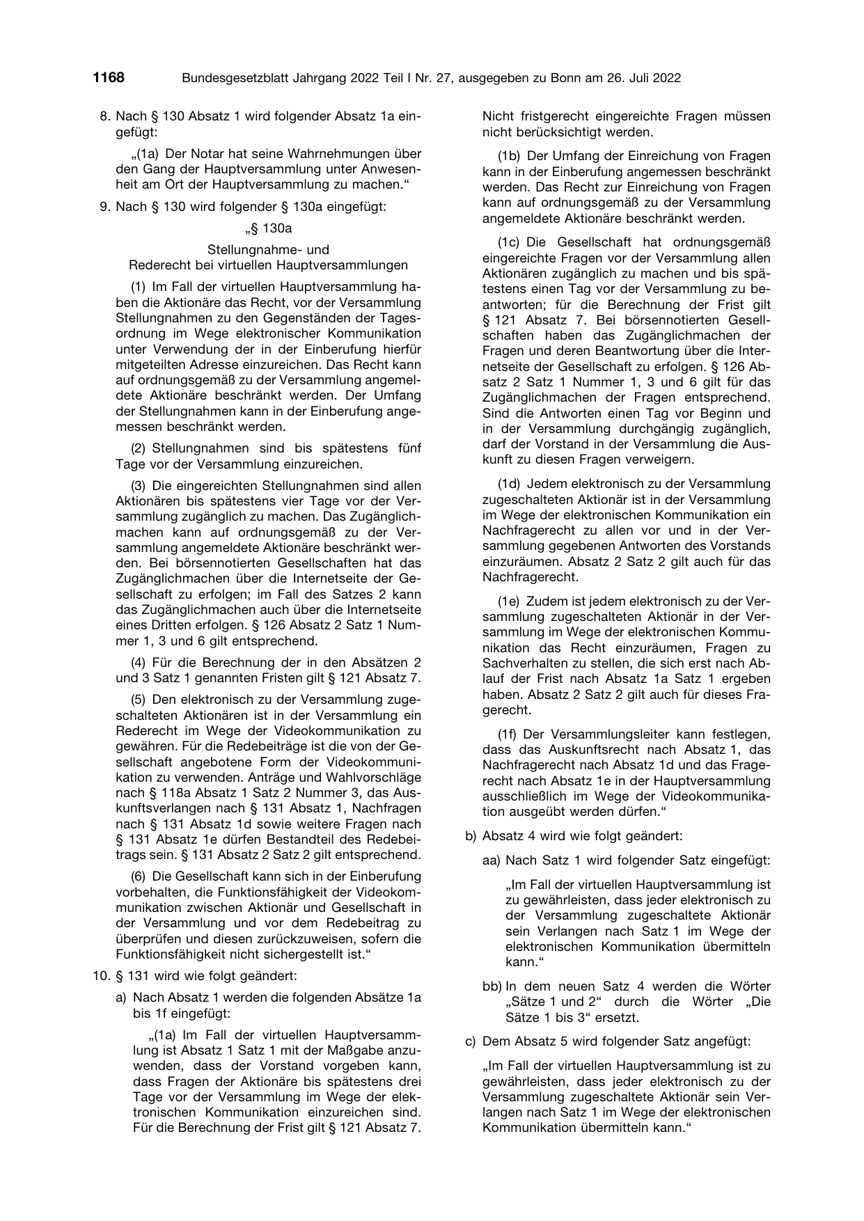 BGBl. 2022, Seite 1168 — Originalseite als Abbildung