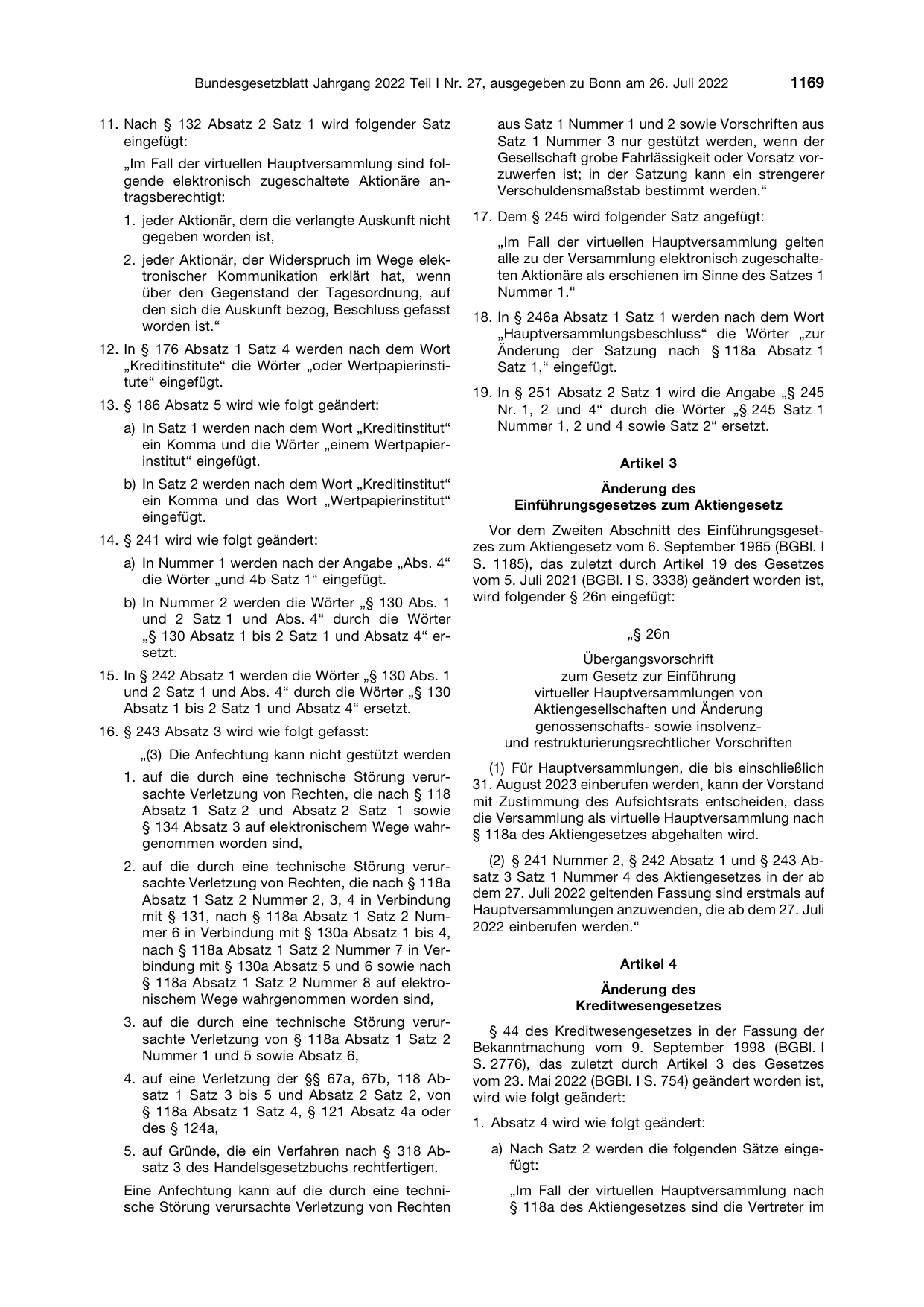 BGBl. 2022, Seite 1169 — Originalseite als Abbildung